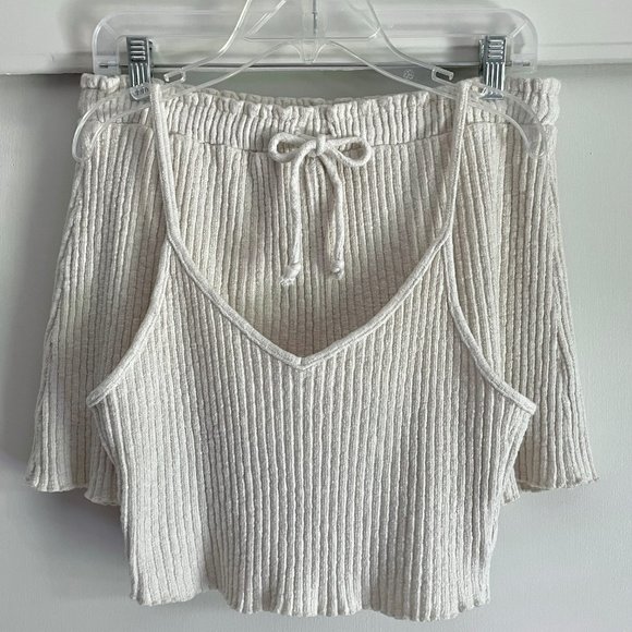 Lisa Says Gah Pants - Lisa Says Gah Harper SET Cami TOP And High Rise SHORTS Cream/Off White Ribbed L